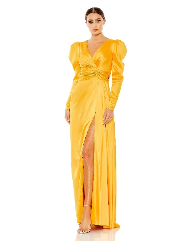 Faux Wrap Long Sleeve A Line Gown - Final Sale