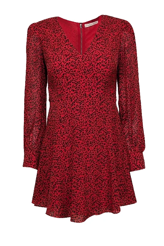 Alice & Olivia - Red & Black Leopard Print Satin Mini Dress Sz 0