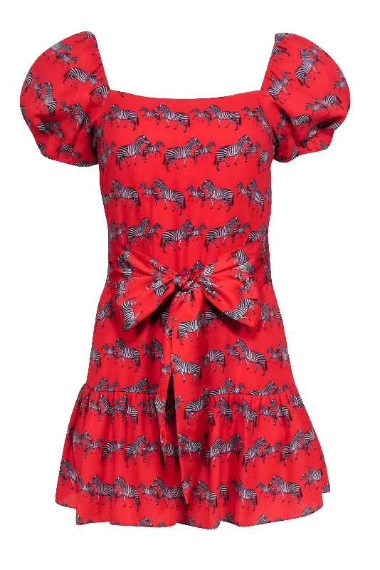 Alice & Olivia - Red Zebra Print Puff Sleeve Mini Dress Sz 2