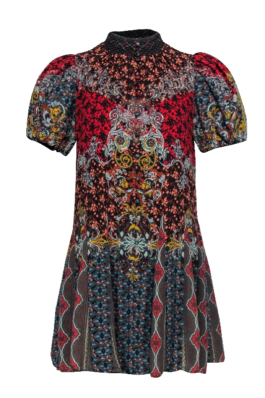 Alice & Olivia - Blue, Red, & Yellow Paisley Print Mini Dress Sz 4