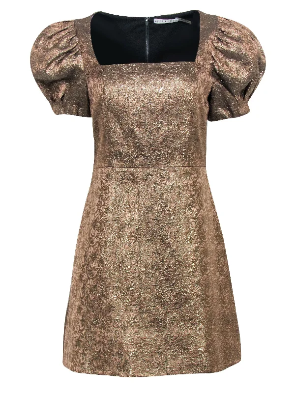 Alice & Olivia - Bronze Metallic Brocade A-Line Mini Dress Sz 8