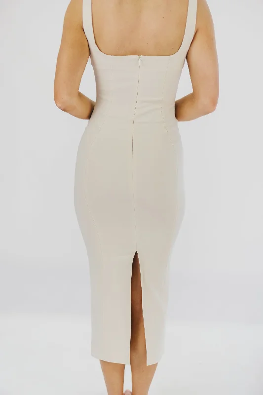 Anthia Bodycon Midi Dress in Bone