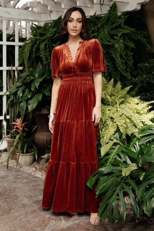 Artemis Velvet Maxi Dress | Terracotta