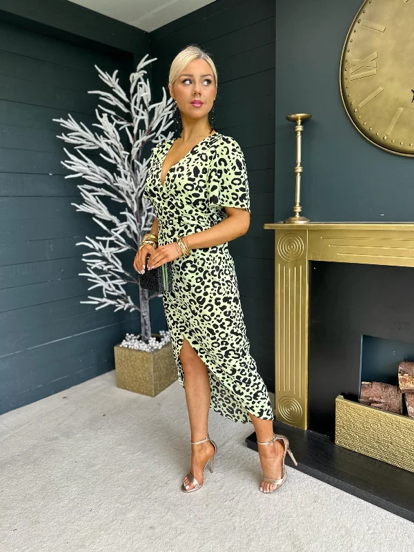 Bianca Leopard Print Midi Dress Lime