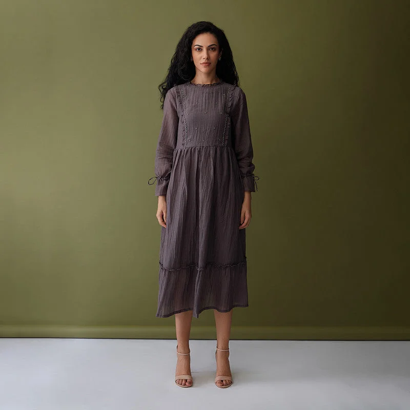 Midi Dress for Women | Crinkled Cupro Fabric | Grey