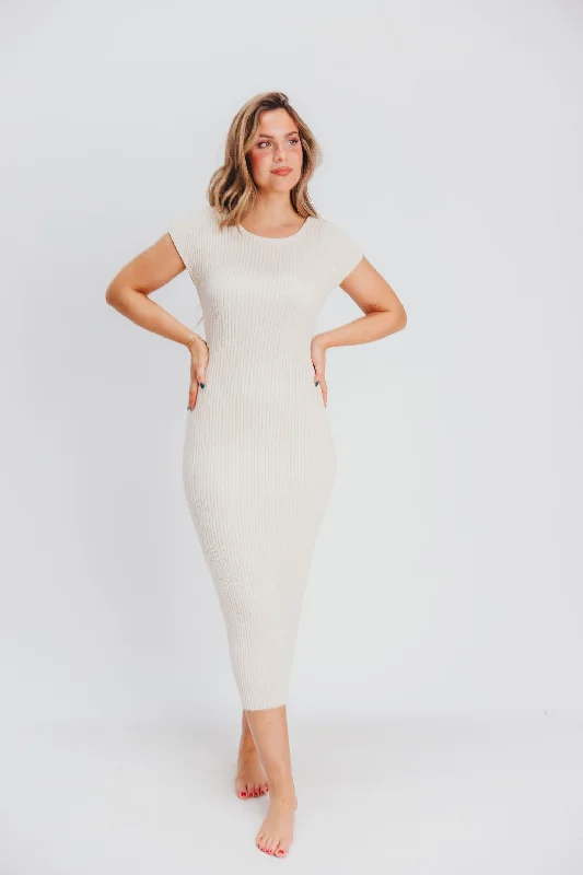 Vivienne Open Back Bodycon Midi Dress in Ivory