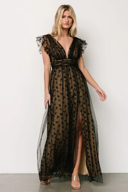 Caterina Tulle Maxi Dress | Black + Nude