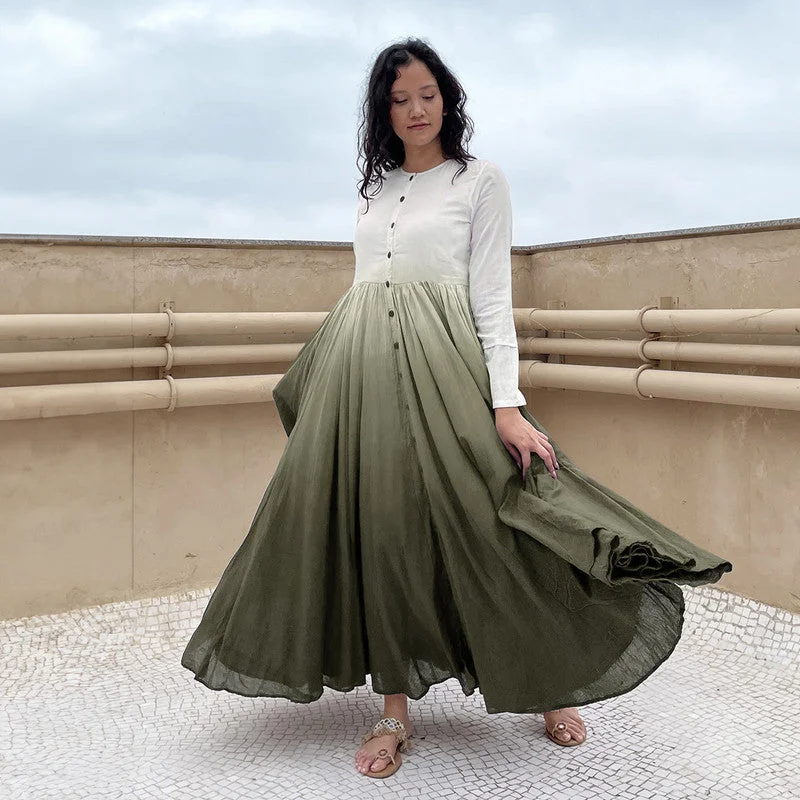 Pure Cotton Maxi Dress | Ombre-Dyed | Army Green