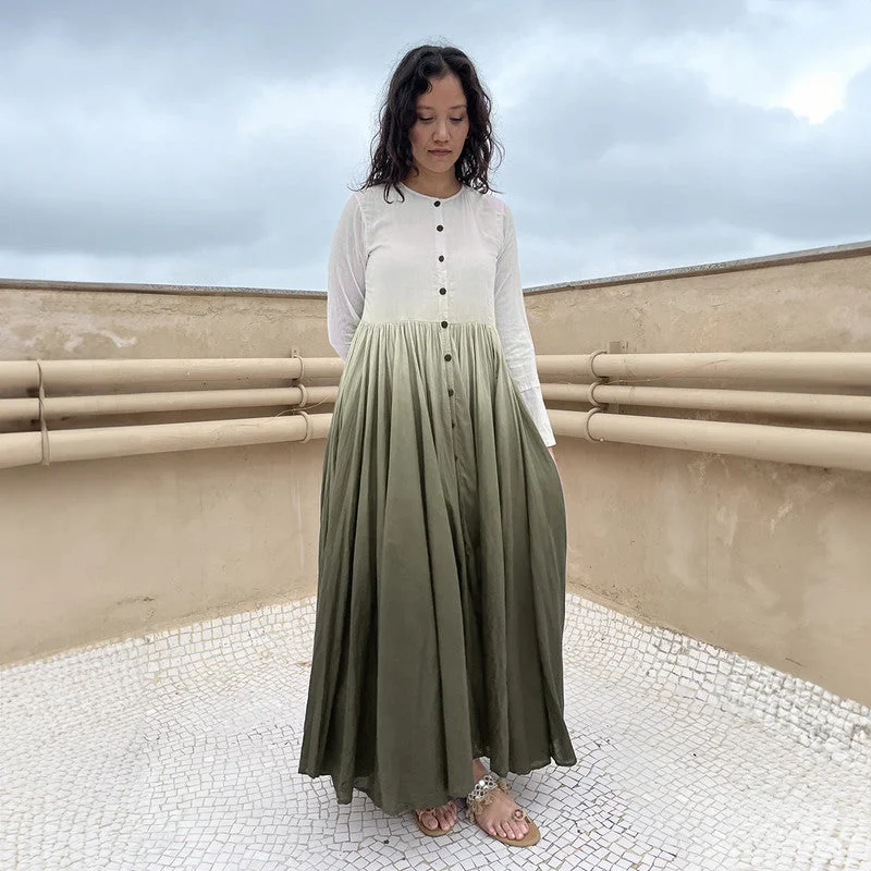 Pure Cotton Maxi Dress | Ombre-Dyed | Army Green