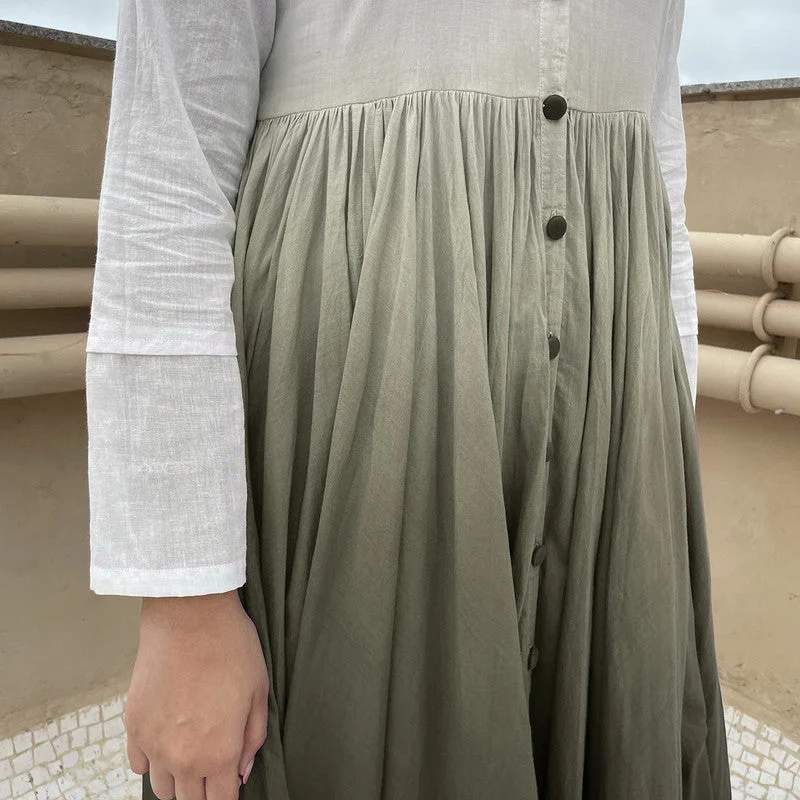 Pure Cotton Maxi Dress | Ombre-Dyed | Army Green