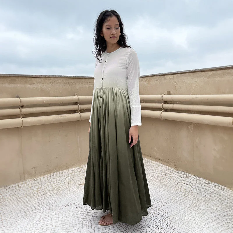 Pure Cotton Maxi Dress | Ombre-Dyed | Army Green