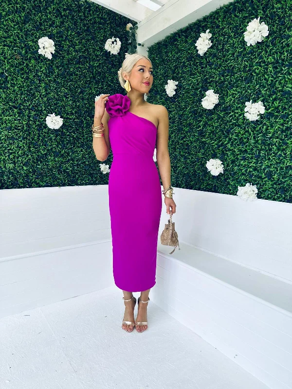 Chelsea Shoulder Occasion Midi Dress Orchid