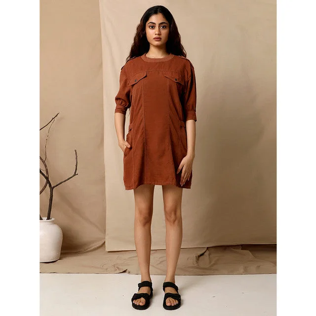 Tencel Mini Shirt Dress | Brown