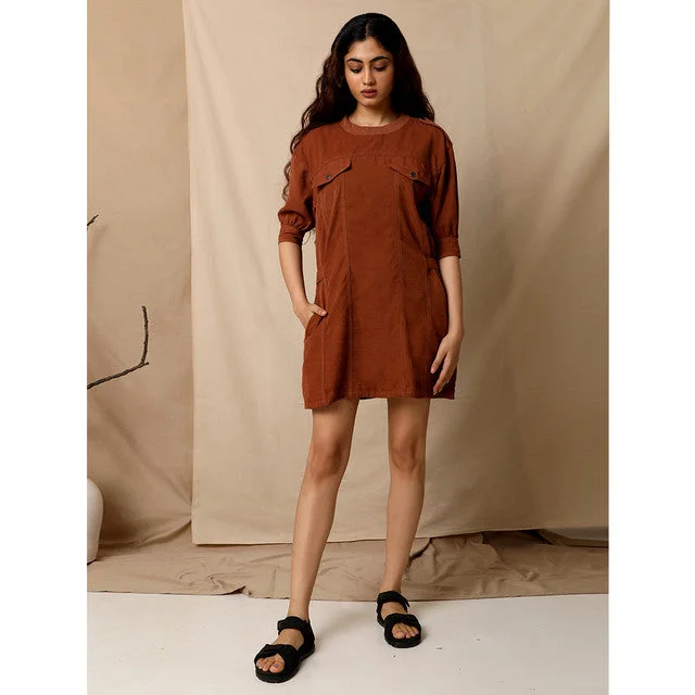 Tencel Mini Shirt Dress | Brown