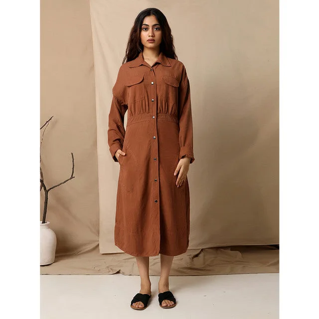 Tencel Oversized Midi Dress | Brown