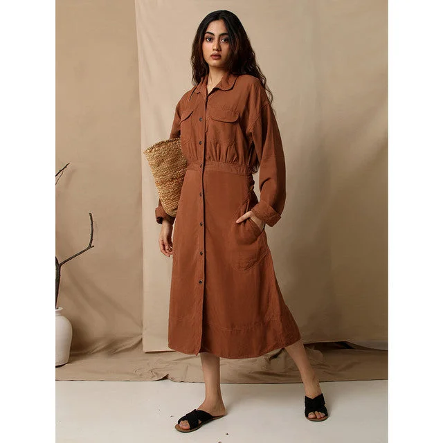 Tencel Oversized Midi Dress | Brown