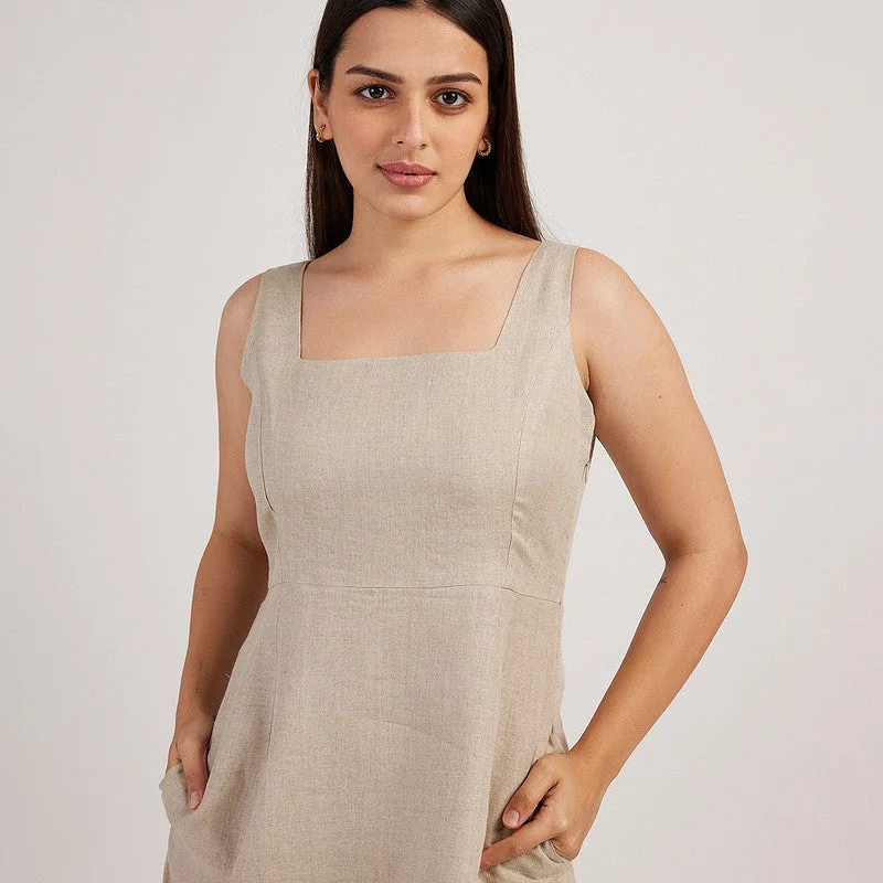 Linen Midi Dress for Women | Mid-Calf Length | Beige