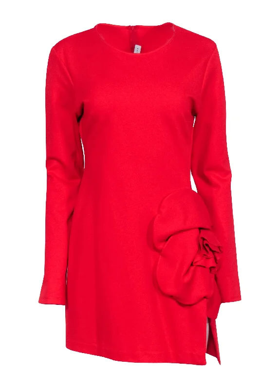 Delficollective - Red Long Sleeve Mini Dress w/ Side Cut Out Rose Detail Sz L