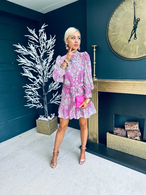 Demi Paisley Mini Dress Pink