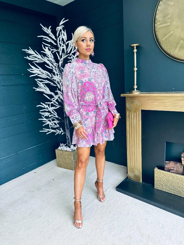 Demi Paisley Mini Dress Pink