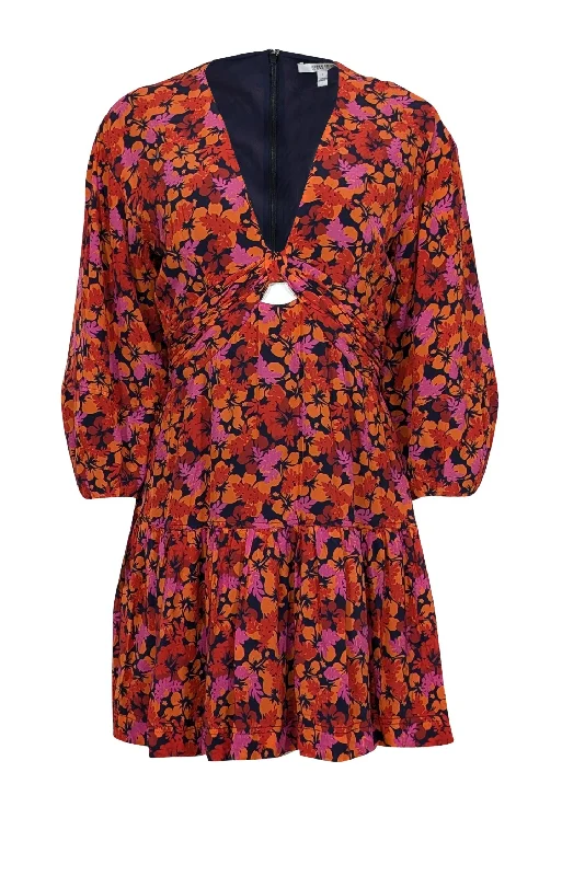 Derek Lam - Orange, Magenta, & Navy Floral Print Mini Dress Sz 4