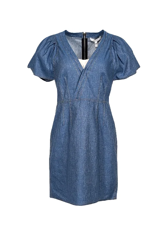 Derek Lam - Blue Cotton & Linen Blend Short Sleeve Mini Dress Sz 10