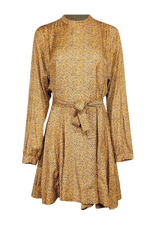 Derek Lam - Yellow Paisley Print Godet Mini Dress Sz 8