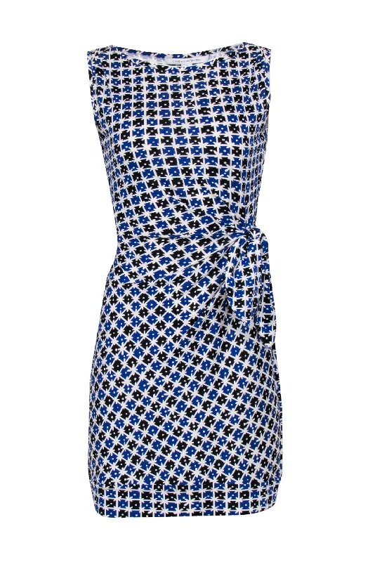 Diane von Furstenberg - Blue, Black, & White Print Sleeveless Mini Dress Sz 2