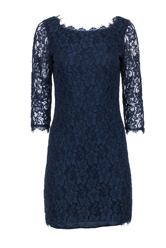 Diane von Furstenberg - Navy Lace Shift Mini Dress Sz 8