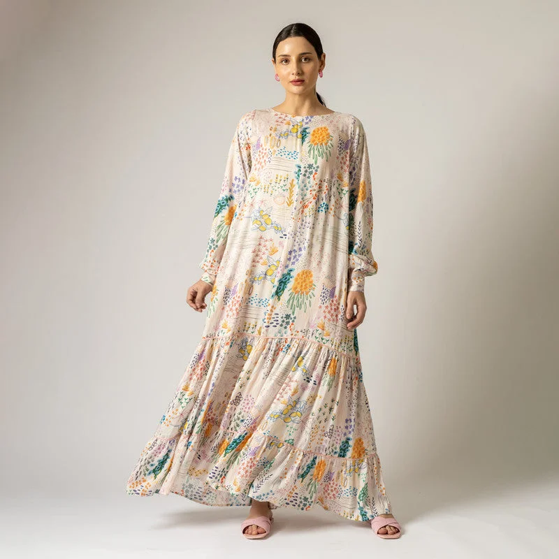 Upcycled Modal Maxi Dress | Gathered & Flared | Multicolour