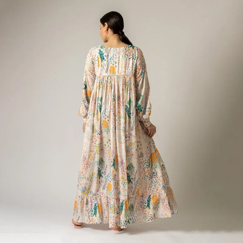 Upcycled Modal Maxi Dress | Gathered & Flared | Multicolour