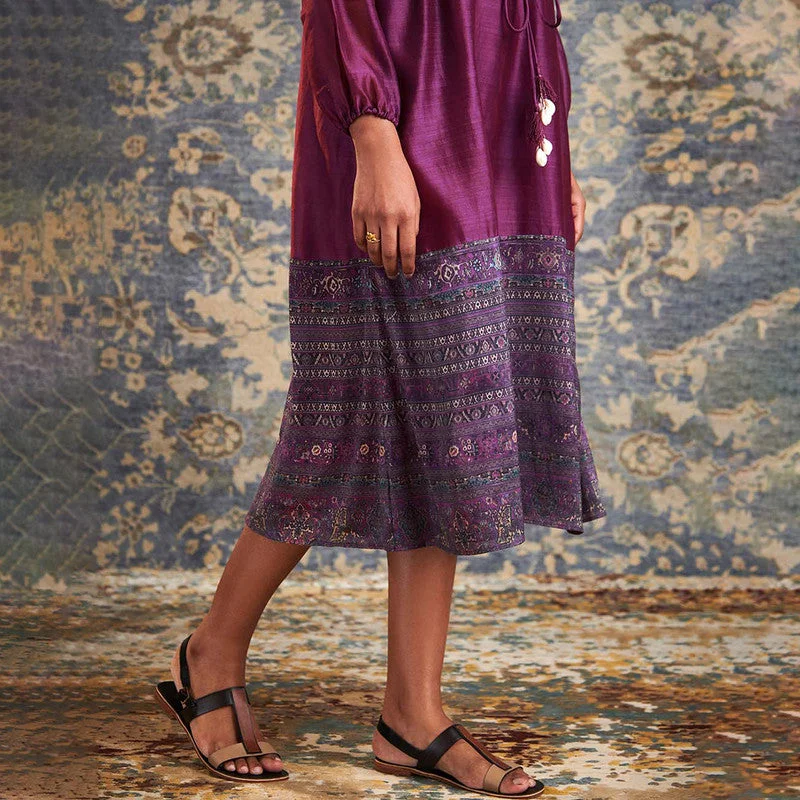 Chanderi Tie-Up Midi Dress | Purple