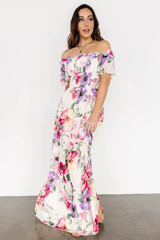 Elina Maxi Dress | Ivory + Pink Multi Floral