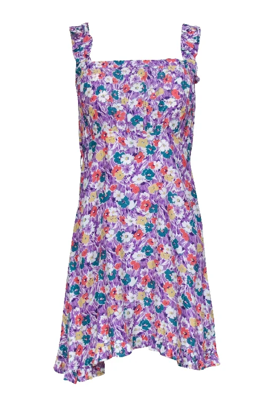 Faithfull the Brand - Purple Floral Print Sleeveless Mini Dress Sz 4