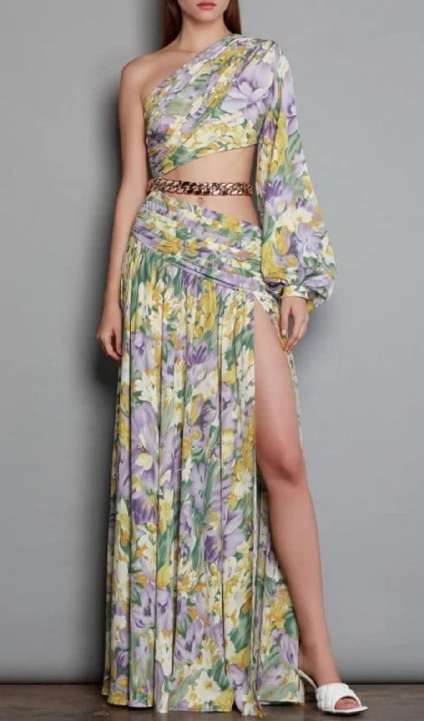 FLORAL PRINT ONE SHOULDER MAXI DRESS