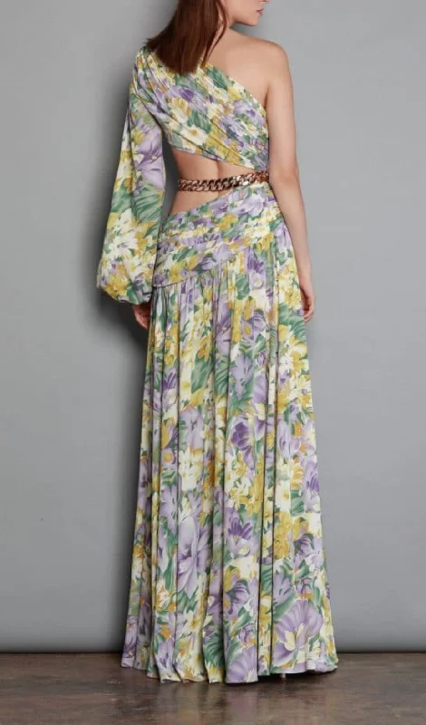 FLORAL PRINT ONE SHOULDER MAXI DRESS