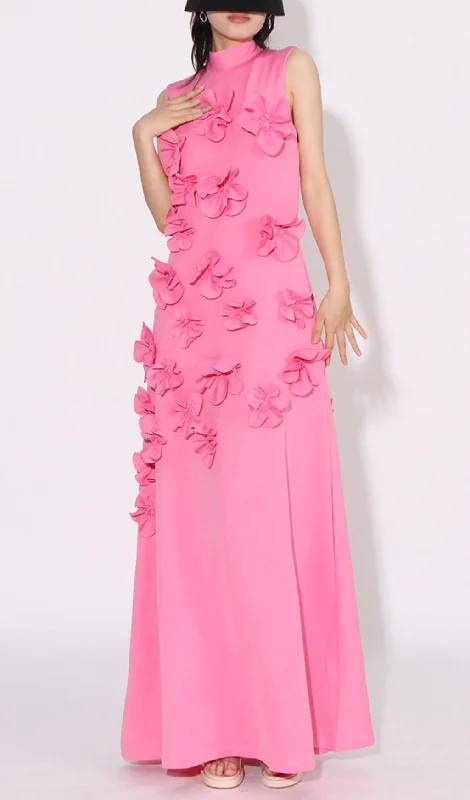 FLOWER EMBELLISHED MAXI DRESS IN PINK