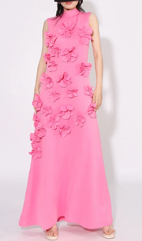 FLOWER EMBELLISHED MAXI DRESS IN PINK