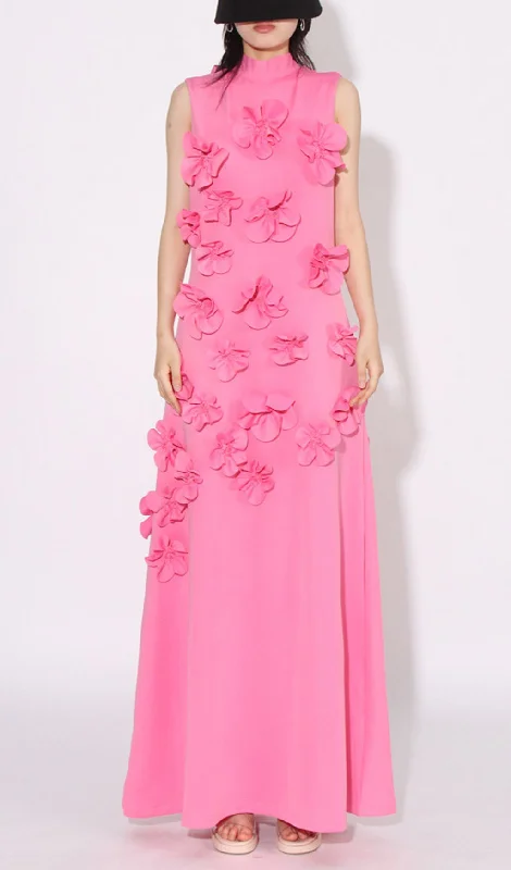 FLOWER EMBELLISHED MAXI DRESS IN PINK