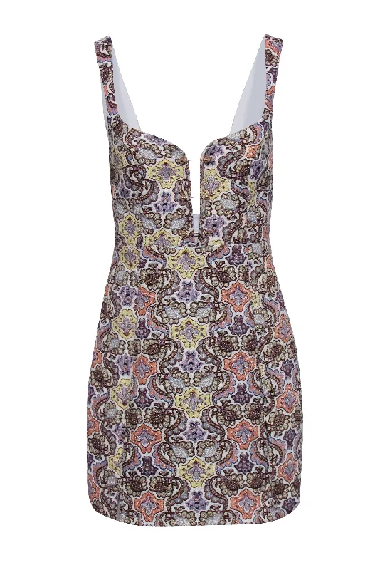 For Love & Lemons - Ivory w/ Multicolor Paisley Jacquard Mini Dress Sz S