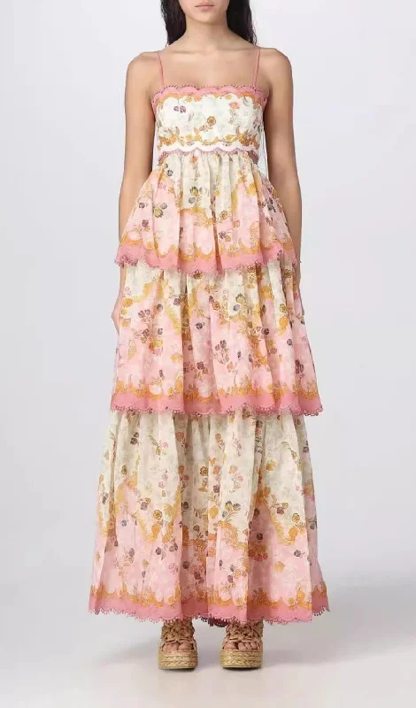 FRENCH FLORAL SUSPENDER MAXI DRESS