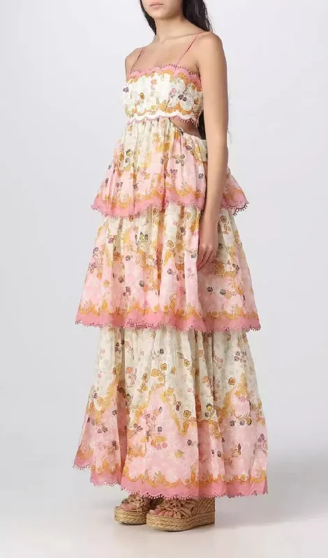 FRENCH FLORAL SUSPENDER MAXI DRESS