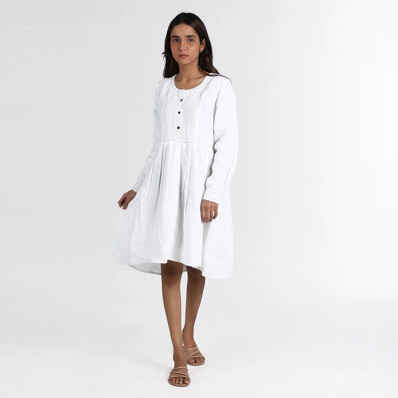 Pure Linen Midi Dress | White