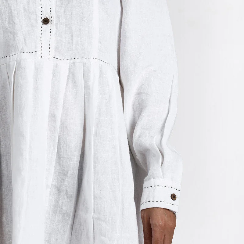 Pure Linen Midi Dress | White