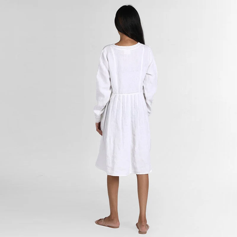 Pure Linen Midi Dress | White