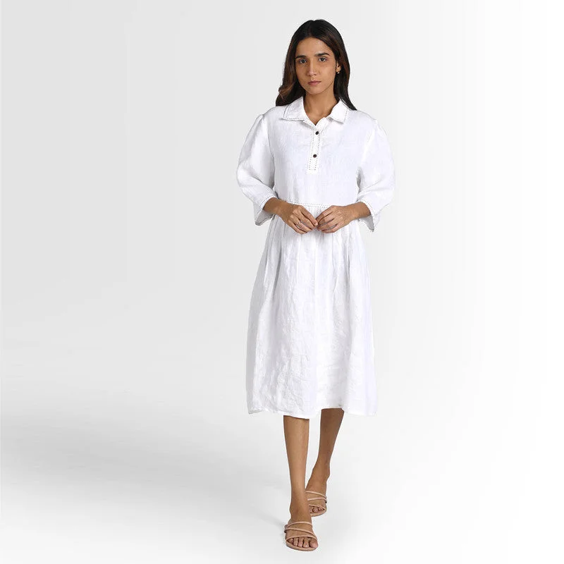 Pure Linen Midi Dress | White