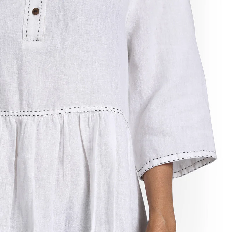 Pure Linen Midi Dress | White