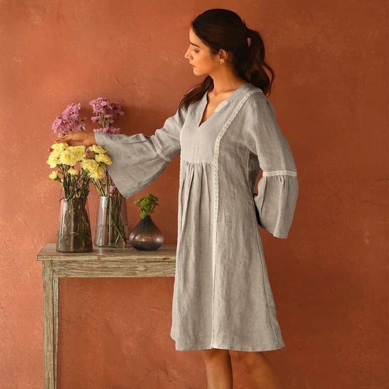 Pure Linen Midi Dress | Grey