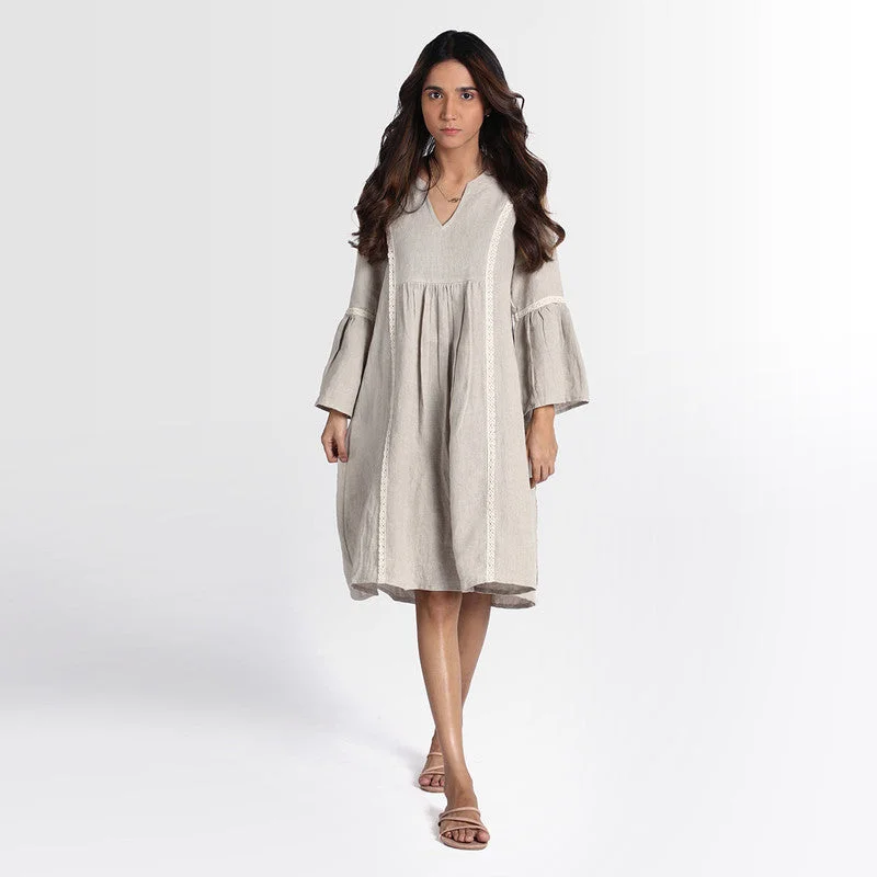 Pure Linen Midi Dress | Grey