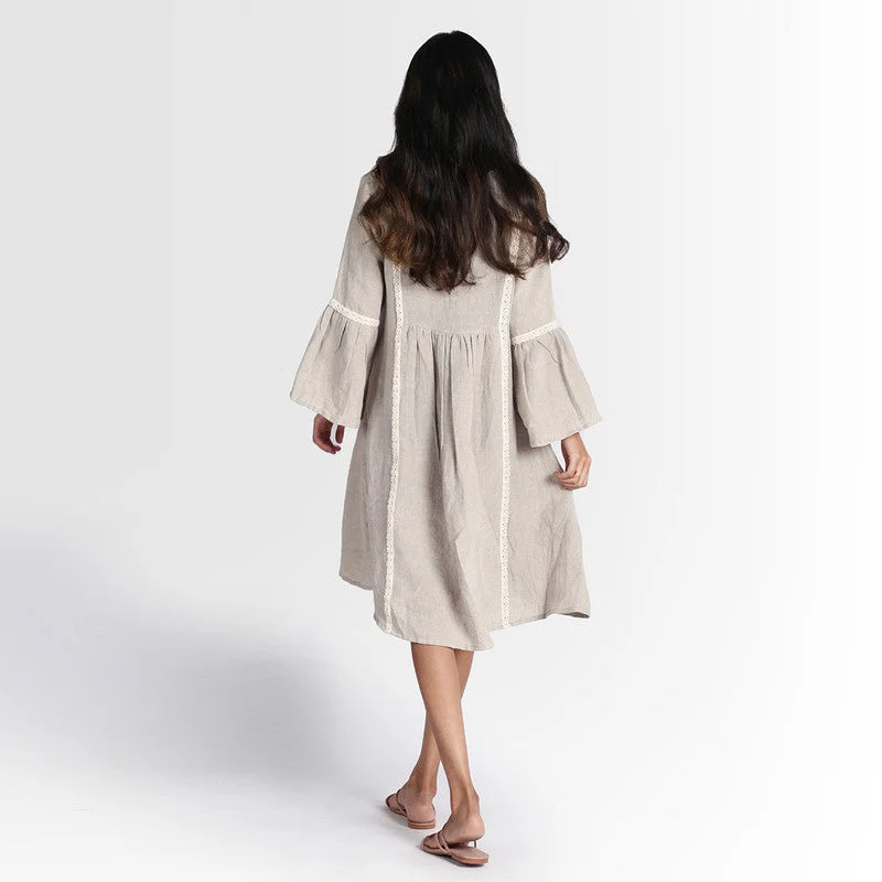 Pure Linen Midi Dress | Grey